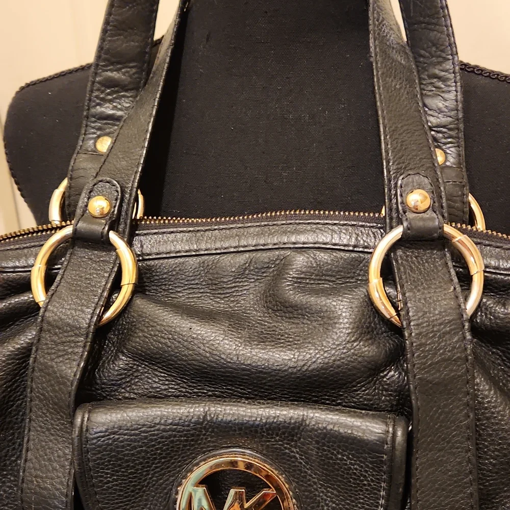 Michael Michael Kors, Black & Gold Satchel Purse - Picture 3 of 16